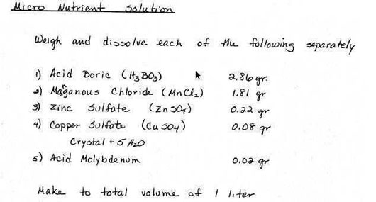 Micronutrient solution recipe